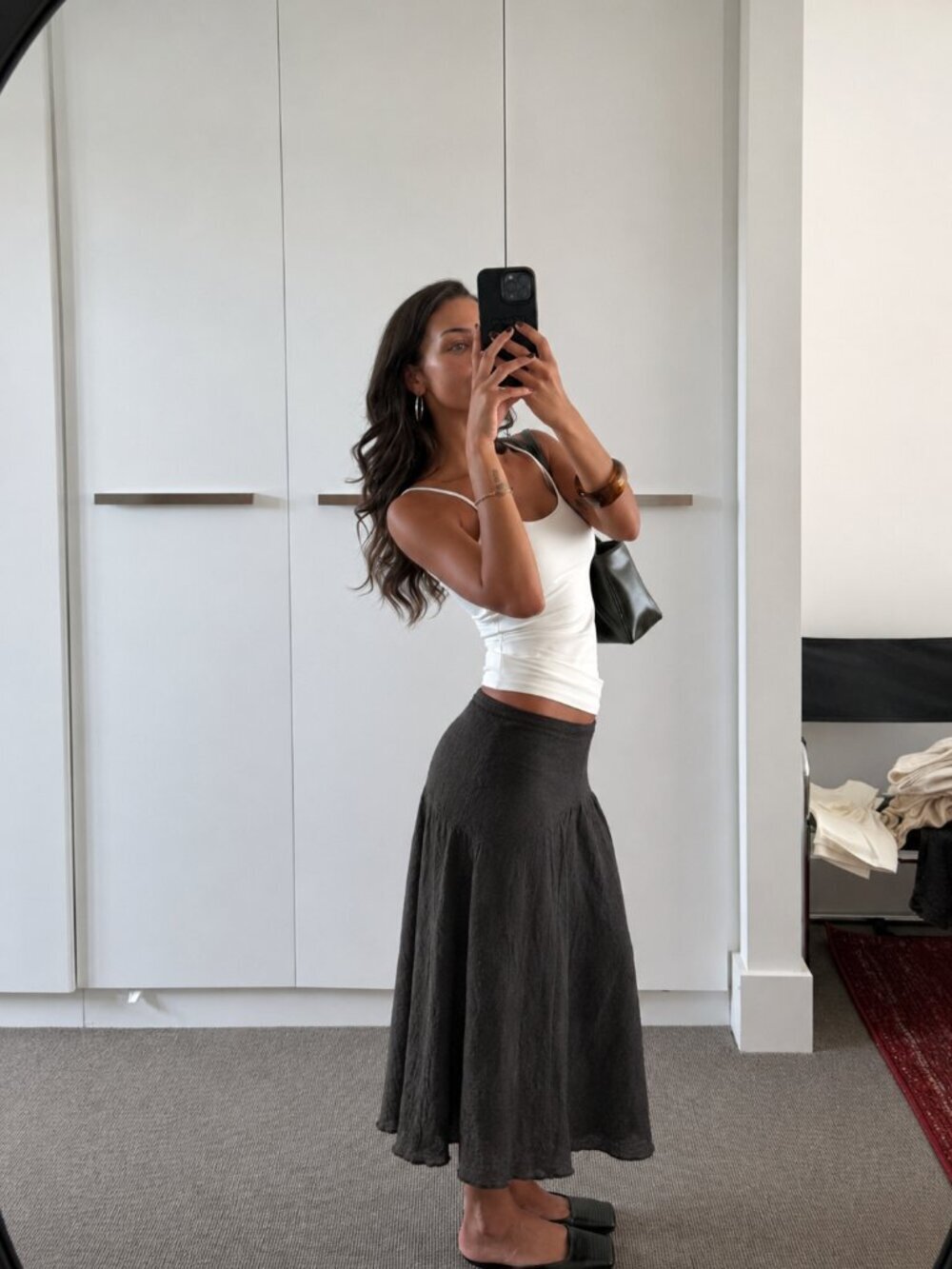 Handmade brown neutral midi skirt size XL Bohemian LB